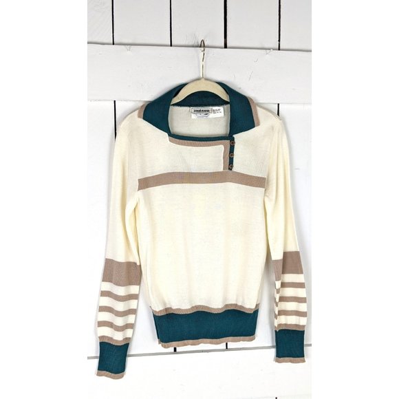 Vintage Joseph Magnin Espresso striped long sleeve collar pullover sweater top - Picture 4 of 5